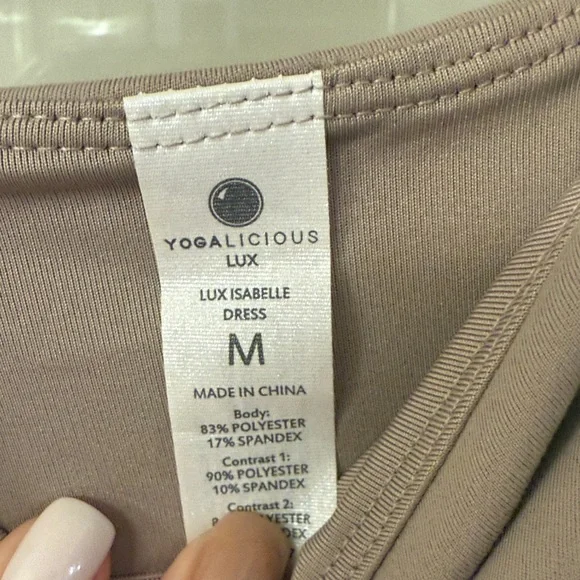 Yogalicious Lux Brand Sleeveless Taupe Dress with Built in Shorts Size Medium - Picture 2 of 6